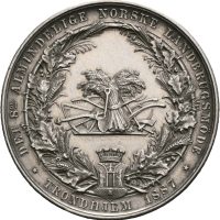 1887 Landbruksmøte i Trondheim, Oskar II, sølv, 35 mm, Trondsen, 1+