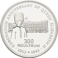 1993 Bhutan 300 ngultrums, Coronation Anniversary of Queen Elizabeth II, opplag 10.000 stk., proof