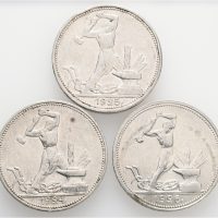 1924-1926 Sovjet 50 kopek, lot 3 stk., VK