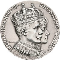 1906 Haakon VII & Maud Kroningen i Trondhjem, m/kongevåpenet rev., sølv, 01