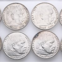 1936-39 Tyskland 5 reichsmark Paul von Hindenburg, lott 8 stk., VK
