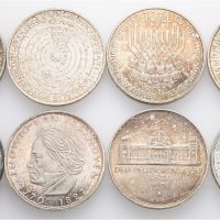 1970-1977 Vest Tyskland 5 mark, lot 8 stk., Commemorative Coins, 56 g sølv, 0-01