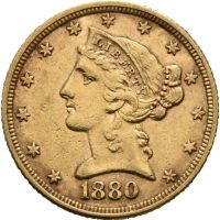 1880 USA 5 dollars Liberty Head, Philadelphia, 1/1+