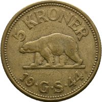1944  Grønland 5 kroner, 1/1+