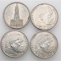 1935-39 Tyskland 5 reichsmark Paul von Hindenburg, lott 4 stk., alle forskjellige, VK
