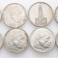 1935-39 Tyskland 5 reichsmark Paul von Hindenburg, lott 8 stk., alle forskjellige, VK