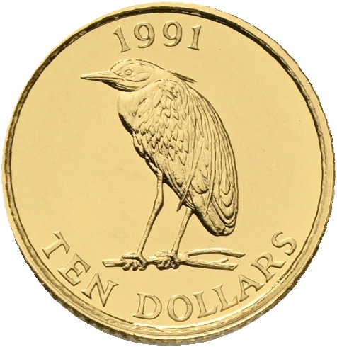 1991 Bermuda 10 dollar, 3,13 g .999 gull, proof