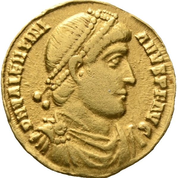 AV solidus Valentinian I (364-375 e. Kr.), 4,38 g, Antioch, riper, har vært montert, 1/1+