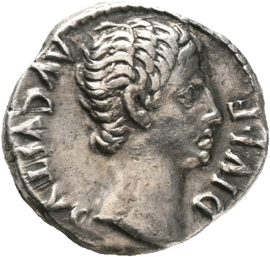 AR denarius Augustus (27 f.Kr.- 14 e.Kr.), 3,8 g, Lugdunum, blankettfeil rev., 1+/01