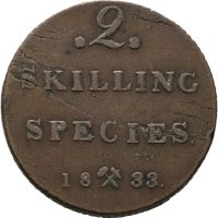 1833 2 skilling Carl XIV Johan, 1/1+