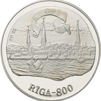 1996 Latvia 10 latu Riga 800 år, 31,47 g .925 sølv, proof