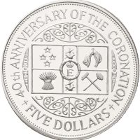 1993 New Zealand 5 dollars Elizabeth II, Anniversary of the Coronation, 925 sølv, opplag 15.000 stk.,  proof