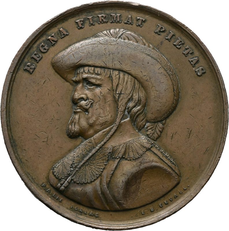 1880 Avdukningen av Christian IV statuen på Stortorvet, Ekwall, 51 mm, bronse, små merker,1+/01