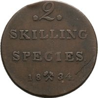 1834  2 skilling Carl XIV Johan, 1/1-