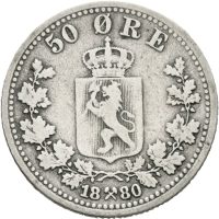1880 50 øre Oscar II, riper, 1-