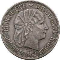 1882 Haiti 1 gourde, 1. republikk 1859-1957, 1+/01