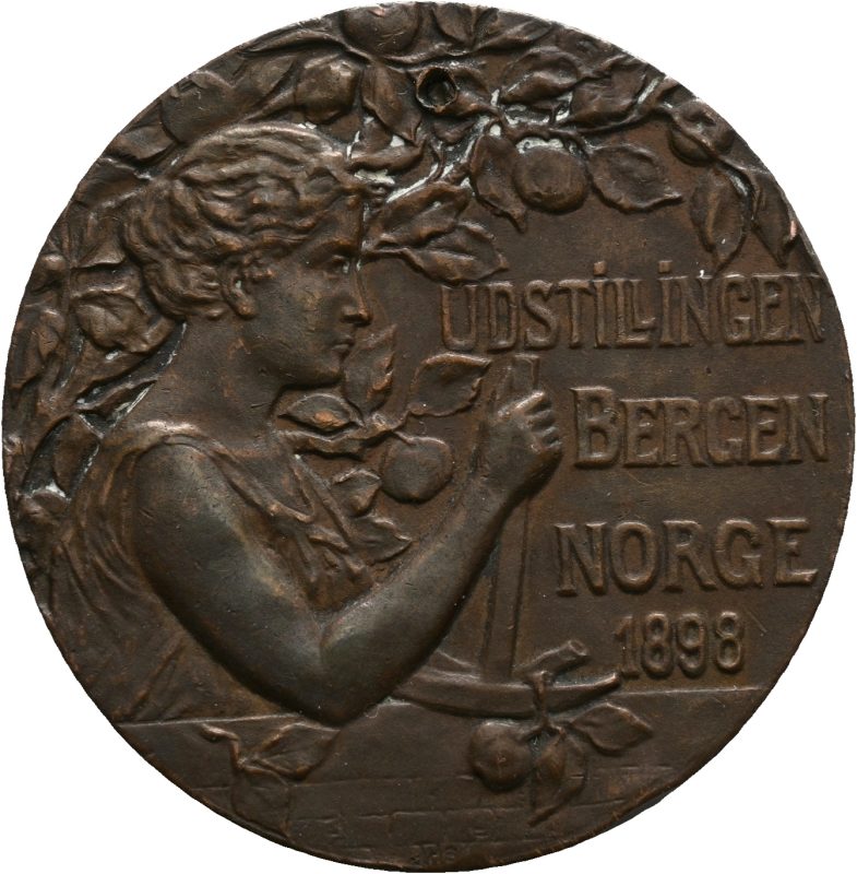 1898 Utstillingen i Bergen, bronse, hakk og kanstskade på adv., 01