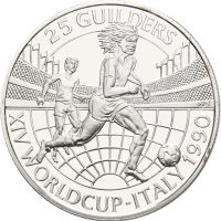 1990 Suriname 25 guilders, FIFA World Cup Italy, proof