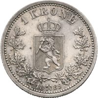 1889 1 krone Oscar II, svake riper adv., 1+/01