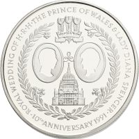 1991 Falklandsøyene 2 pounds Elizabeth II, Royal Wedding, 28,28 g .925 sølv, proof