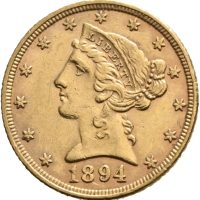 1894 USA 5 dollars, Liberty Head, Philadelphia, 1+