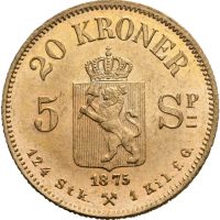 1875 20 kroner/ 5 spd. Oscar II, 0/01