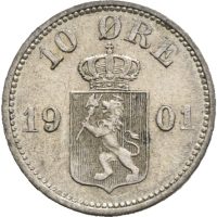 1901 10 øre Haakon VII, 1+/01