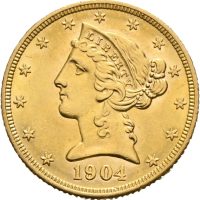 1904 USA 5 dollars Liberty Head, 0/01