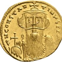 Bysants AV solidus Constans II (641-668), 4,38 g, Constantinople, lett klippet, 0/01