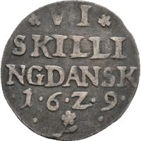 1629 Danmark 6 skilling Christian IV, 1