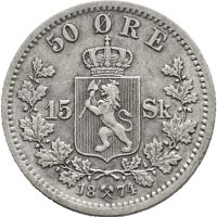 1874 50 øre/ 15 skilling Oscar II, 1+