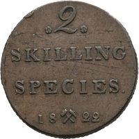 1822 2 skilling Carl XIV Johan, bl. feil, 1