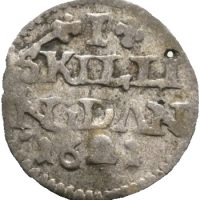 1621 Danmark 1 skilling Christian IV, litt bøyd, med hull, 1/1-