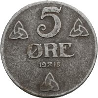 1918 5 øre Haakon VII, 1