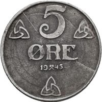 1945 5 øre, jern, 1+