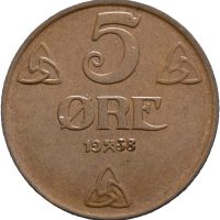 1938 5 øre Haakon VII, 0
