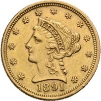 1891 USA 2 1/2 dollars Liberty Head,1+/01