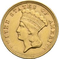 1856 USA 3 dollars Indian Head, Philadelphia, 1+