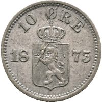 1875 10 øre Oscar II, riper, 1/1+