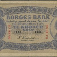 1932 10 kroner S.1186730, 2. utgave, rift, 1-