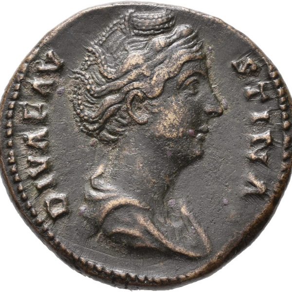 Æ dupondius diva Faustina Sr. (d. 140/1 e. Kr.), 13,33 g, Roma, 1+