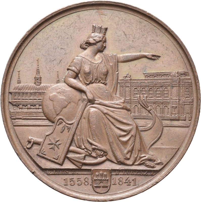 1841 Hamburg Åpning av den nye børs, G. Loos/ H. Lorenz, bronse, 1+/01