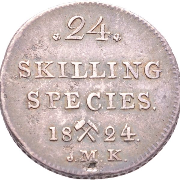 1824 24 skilling Carl XIV Johan, 1+/01. Blankettfeil