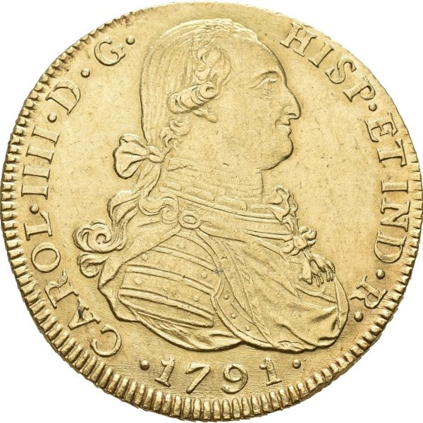 1791 Columbia 8 escudos, Nuevo Reino, lt. kantmerke, 0/01