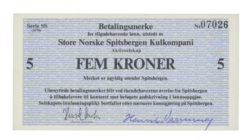 1976 5 kroner SS07026, Store Spitsbergen Kullkompani, 0
