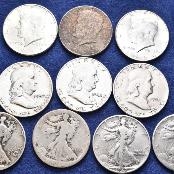1941-1964 USA 1/2 dollar 10 stk., 112,5 g rent sølv, VK