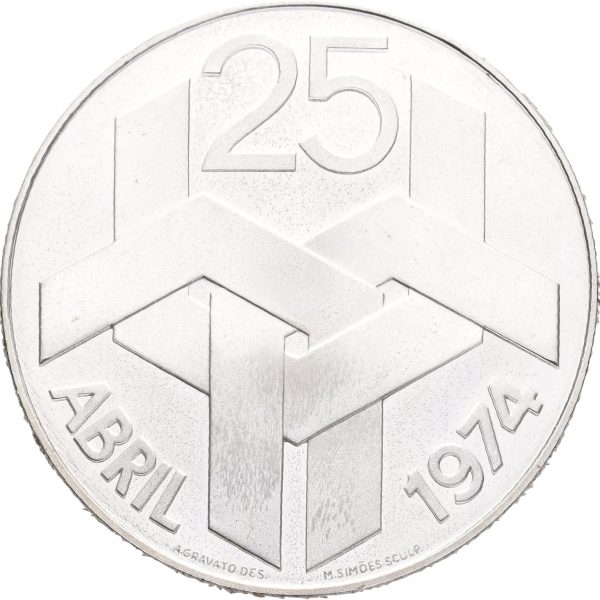 1974 Portugal 250 escudos Carnation Revolution, .680 sølv, fingermerker, proof
