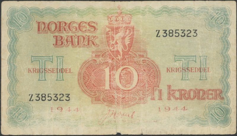1944 10 krone Z385323, Londonseddel, 1-2