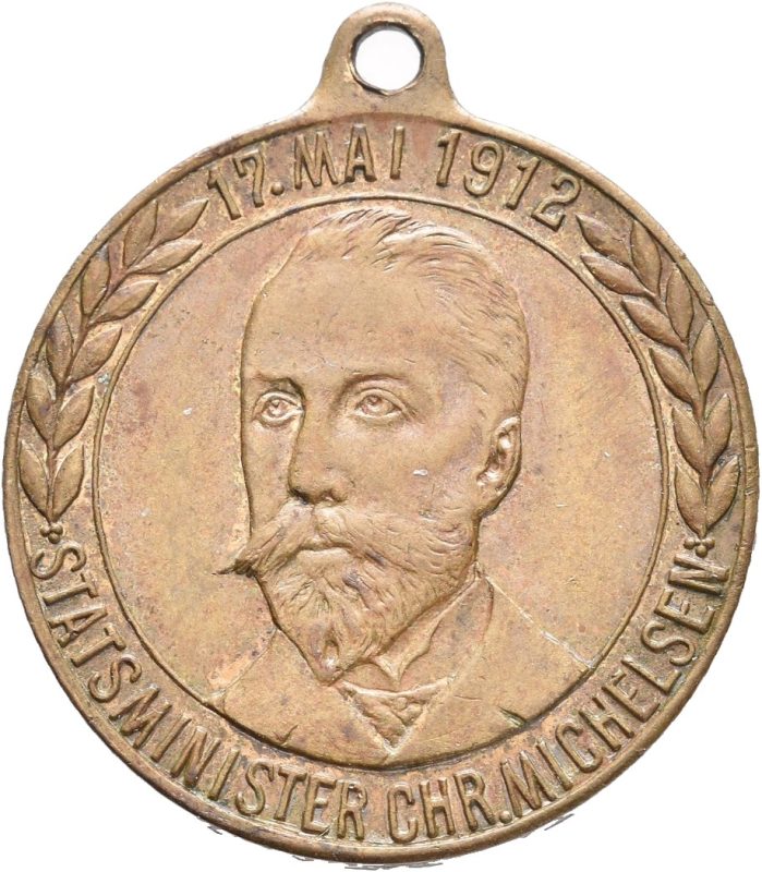 1912 17.mai, Michelsen/ Stang, Th. Olsen, forgylt bronse, flekk på revers, 01