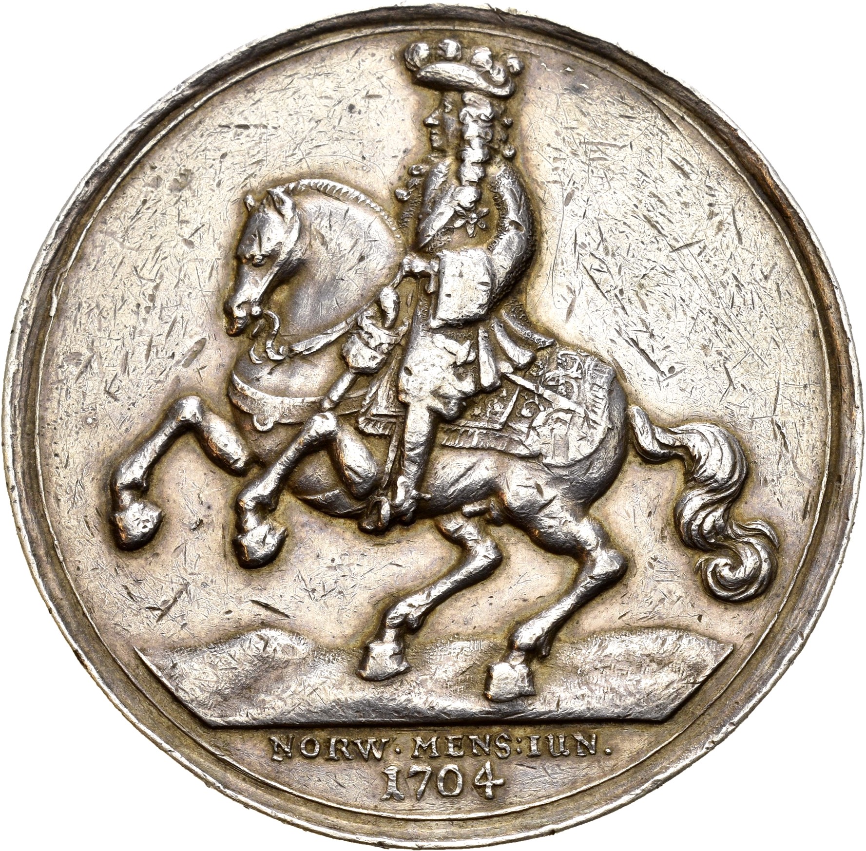 1704 Frederik IV Besøk på Kongsberg, ukjent medaljør, sølv, 43 mm, 1+
